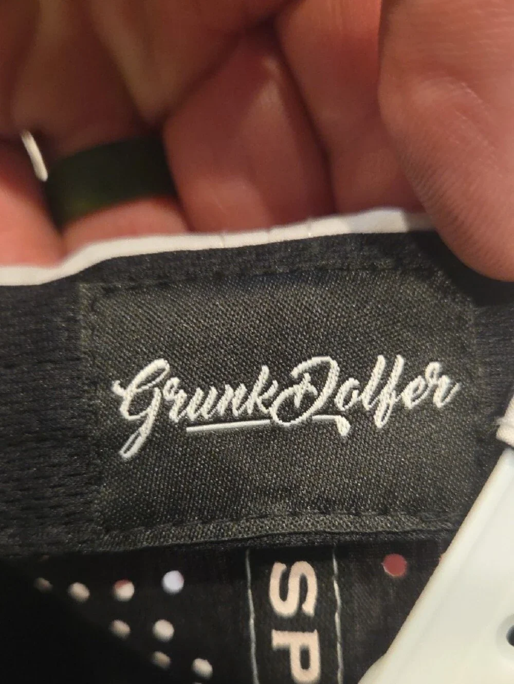 Grunk Dolfer Golf Cap with Green Script  Embroidery